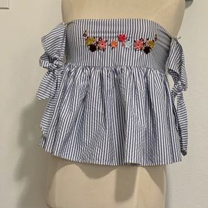 Strapless blue and white striped Zara top